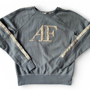 Abercrombie & Fitch Blue Velour Logo Sweatshirt Crewneck w/Velour Stripes Y2K M